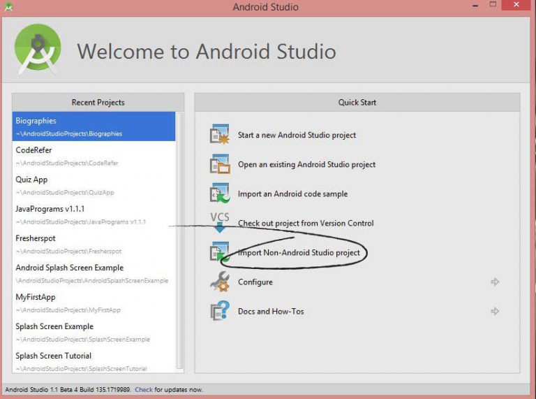 import a android studio app for ambiance